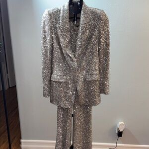 Silver Sequin Women's Blazer and Pants Set